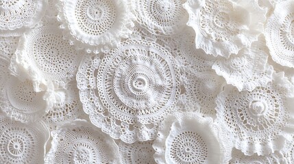 Poster - Background of Crocheted Doilies with Intricate Lace Patterns in Delicate White