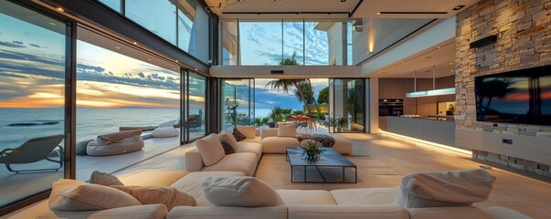 Wall Mural - Contemporary beach villa with large windows.