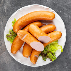 Wall Mural - sausages meat pork fresh meal food snack on the table copy space food background rustic top view