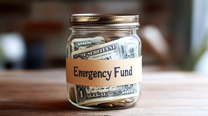 Poster - Jar Labeled  Emergency Fund  with Limited Cash Inside for Financial Security