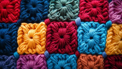 Poster - Background of Crocheted Patterns with Bright and Bold Colors in Complex Design