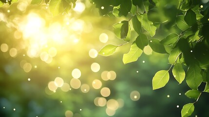 Poster - Background of Soft Bokeh Lights in a Forest with Warm Sunlight