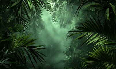 Poster - Background of Dense Jungle Foliage with Rich Green Leaves and Dark Shadows