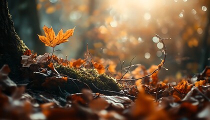 Poster - Background of Forest Floor with Fallen Leaves, Twigs, and Moss