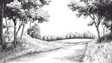 A peaceful landscape drawing with a peaceful nuance