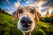 © Yauhen - Adorable wide-angle view of a curious dog with a playful gaze and nose close-up, creating a unique perspective.