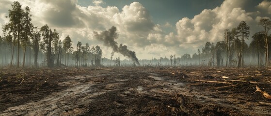 Deforestation and air pollution altering a once-thriving forest into a barren wasteland