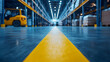 © Earny - Warehouse interior showcasing clean floor, bright lights, and storage space for efficient logistics and inventory management.
