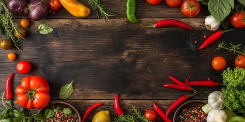 Wall Mural - A vibrant assortment of various vegetables displayed on a rustic wooden background, highlighting healthy eating and nature's bounty.