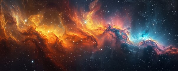 Wall Mural - watercolor abstract galaxy with colorful nebulas.