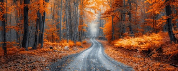 Wall Mural - Pathway through a forest with autumn colors