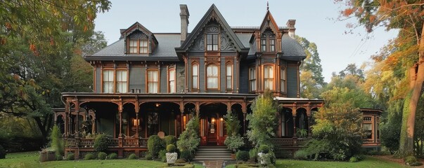 Gothic revival home with ornate details.