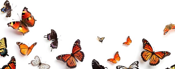 A Collection of Vibrant Butterflies on a White Background