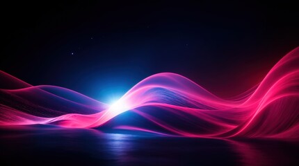 Wall Mural - bright pink and blue light waves dancing on a dark starry canvas