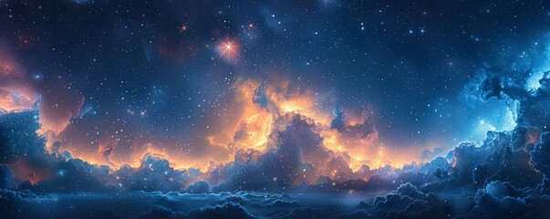 Wall Mural - Abstract night sky with bright stars in watercolor.