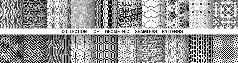 Canvas Print - Geometric set of seamless black and white patterns. Simple vector graphics.