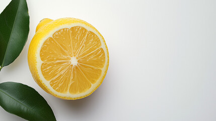 Wall Mural - A half-sliced lemon on a clean white background 