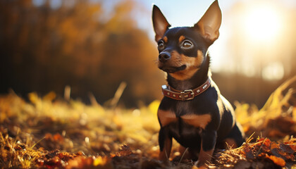 Canvas Print - Cute puppy playing in the grass, enjoying autumn beauty generated by AI