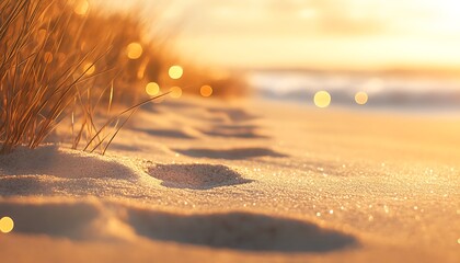 Poster - Background of Soft Sand with Footprints and Warm Bokeh Effect