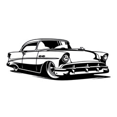 Classic car illustration in white and black.