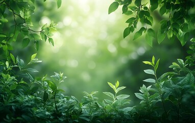 Poster - Background of Dense Forest with Layers of Green Leaves and Soft Bokeh
