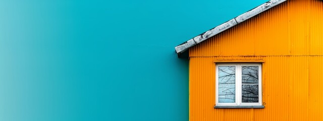 Wall Mural - blue wall, open window, bird on sill