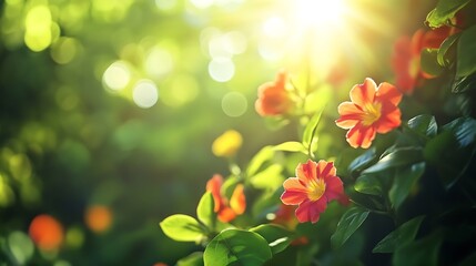 Poster - Background with Blooming Flowers in Vibrant Colors and Soft Bokeh