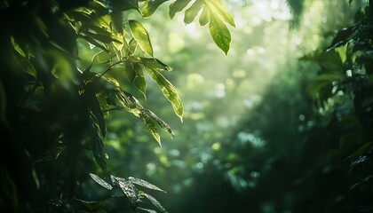 Poster - Background of Thick Jungle Vines and Leaves with Soft Bokeh
