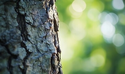 Poster - Background with Close-Up of Rough Tree Bark and Soft Green Bokeh