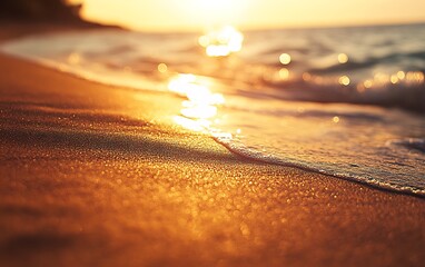 Poster - Background of Serene Beach at Sunset with Soft Golden Sand and Bokeh Waves