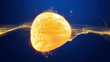 Wall Mural - A yellow sphere glides smoothly through a deep blue background, showcasing fluid motion and vibrant colors in an animated exploration.