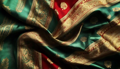 Poster - Background Featuring Indian Silk Sari with Luxurious Fabric and Gold Embroidery