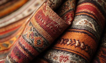 Poster - Close-Up of Andean Textile from Peru with Traditional Alpaca Wool Patterns