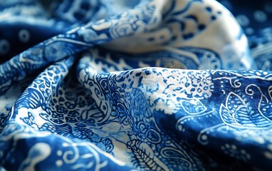 Poster - Detailed Shot of Batik Fabric from Indonesia with Intricate Wax-Resist Patterns