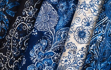 Poster - Detailed Shot of Batik Fabric from Indonesia with Intricate Wax-Resist Patterns