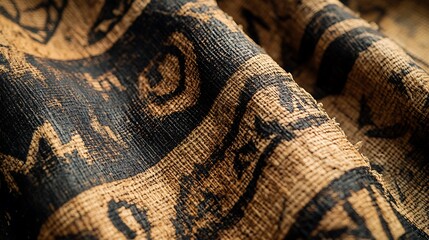 Poster - Close-Up of African Mud Cloth from Mali with Hand-Painted Symbols and Patterns
