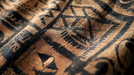 Poster - Close-Up of African Mud Cloth from Mali with Hand-Painted Symbols and Patterns