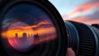 © Shams - A close-up of a camera lens with reflections of a cityscape