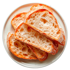 Wall Mural - Pan Gallego bread, Spanish country bread isolated on a white or transparent background. Fresh white country bread on a white plate, top view.