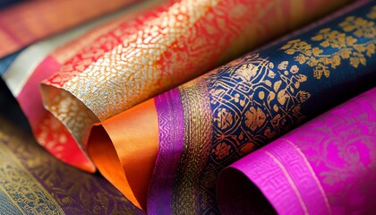 Poster - Background Featuring Vibrant Thai Silk with Bold Colors and Intricate Woven Patterns