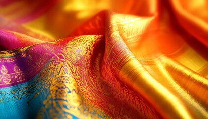 Poster - Background Featuring Vibrant Thai Silk with Bold Colors and Intricate Woven Patterns