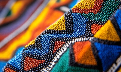 Poster - Close-Up of Traditional Zulu Beadwork from South Africa with Vibrant Geometric Patterns