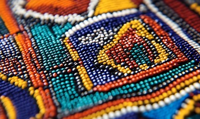 Poster - Close-Up of Traditional Zulu Beadwork from South Africa with Vibrant Geometric Patterns