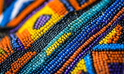 Poster - Close-Up of Traditional Zulu Beadwork from South Africa with Vibrant Geometric Patterns
