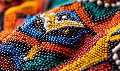 Poster - Close-Up of Traditional Zulu Beadwork from South Africa with Vibrant Geometric Patterns