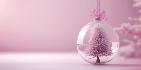 3d render of Christmas tree toy inside glass ball 