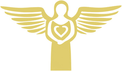 Golden angelic figure with wings and a heart, symbolizing love and protection.