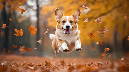 Wall Mural - Corgi Close Up Running Floating on Air Shoot AI Generative