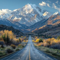 Canvas Print - Scenic Road with Majestic Mountain Range in the Background