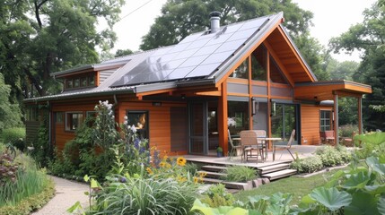 Sticker - Write about the sustainable features of an eco-friendly small house. Describe passive solar design, rainwater harvesting systems, and how small sustainable homes promote energy efficiency 